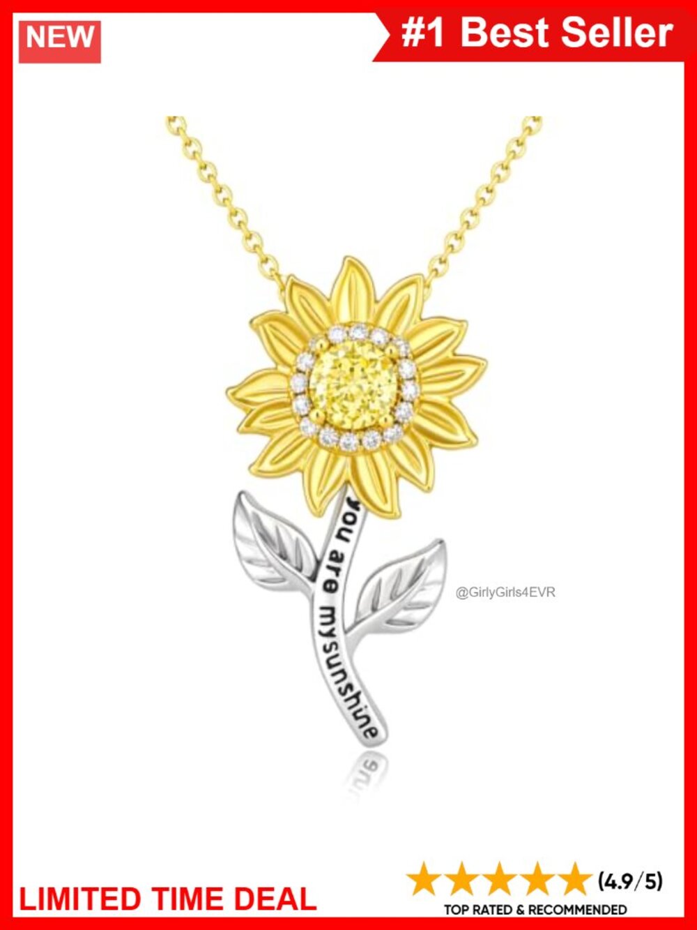 KINGWHYTE 925 Sterling Silver Sunflower Pendant Necklace 18K Gold Plated